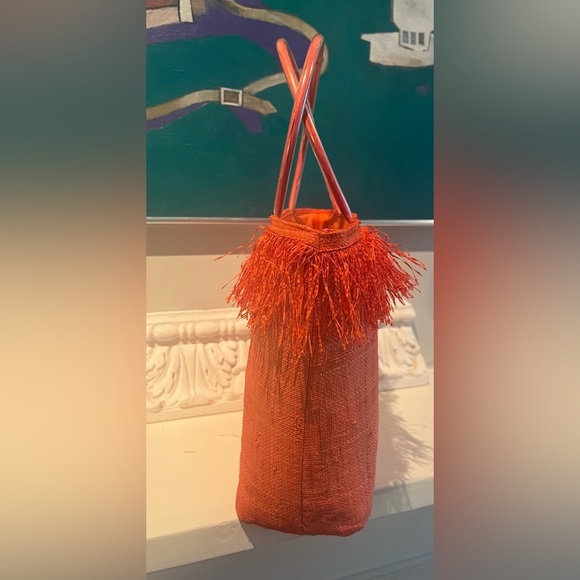 Bright Orange Raffia Fringed Handbag, Y2K, Mossimo - Picture 4 of 6